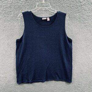 Chicos Womens Top 3 Extra Large‎ Navy Blue Sleeveless Tank Shirt Stretch